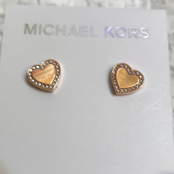 Michael Kors Rose Gold Plated Stainless Steel Crystal Heart Stud Earrings NWT - Picture 3 of 16
